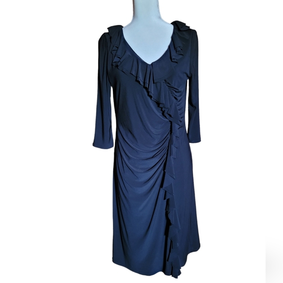 Jessica Howard Women's Dress 3/4 Sleeves Ruffled and Gathered Black Sz 12 - Picture 1 of 7